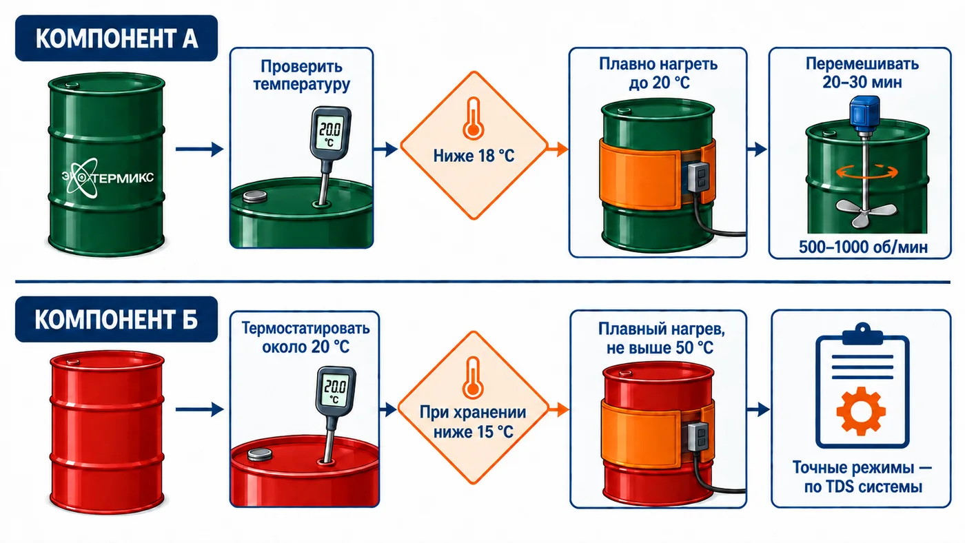 Раздельная подготовка компонентов А и Б перед переработкой ППУ